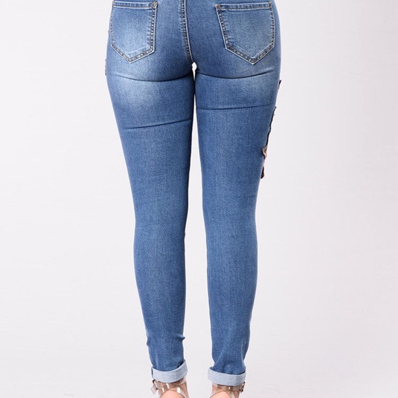 Embroidery jeans stretch jeans pants - Picture 2 of 8